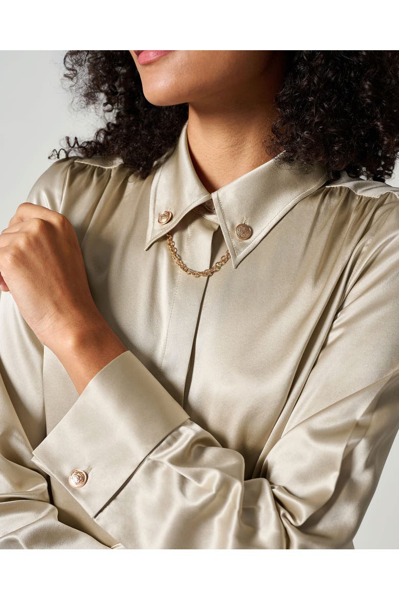 Women's Silk Blouse With Metal Chain, Alternate, color, Medium Brown