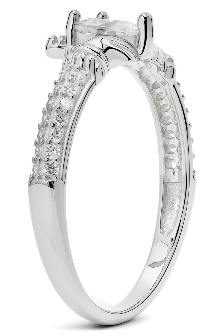 Heart Cut Cubic Zirconia Claddagh Ring, Alternate, color, SILVER