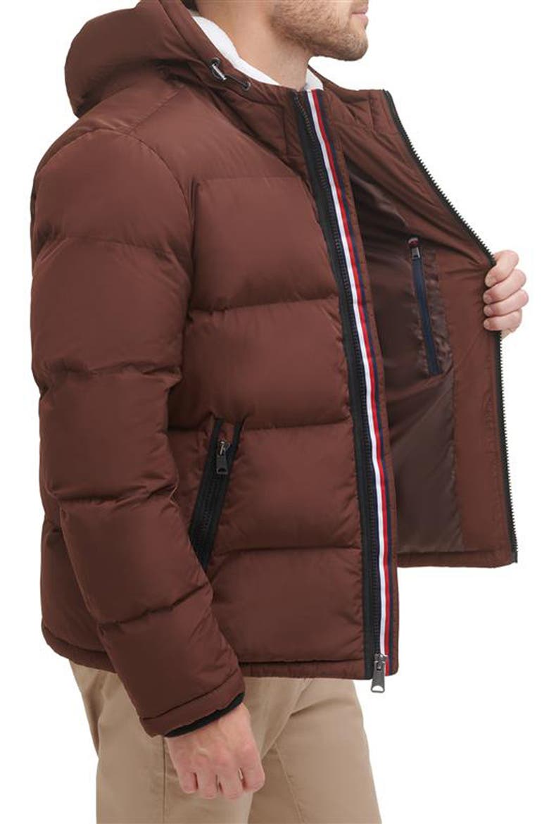 Hooded Puffer Jacket with Faux Shearling Lining, Alternate, color, BROWN