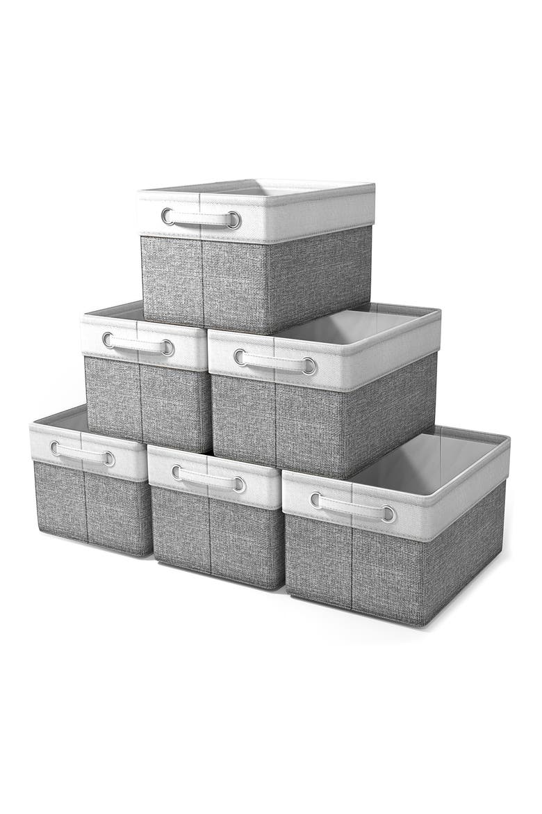6-Pack Collapsible Fabric Storage Bins, Main, color, GRAY/ WHITE