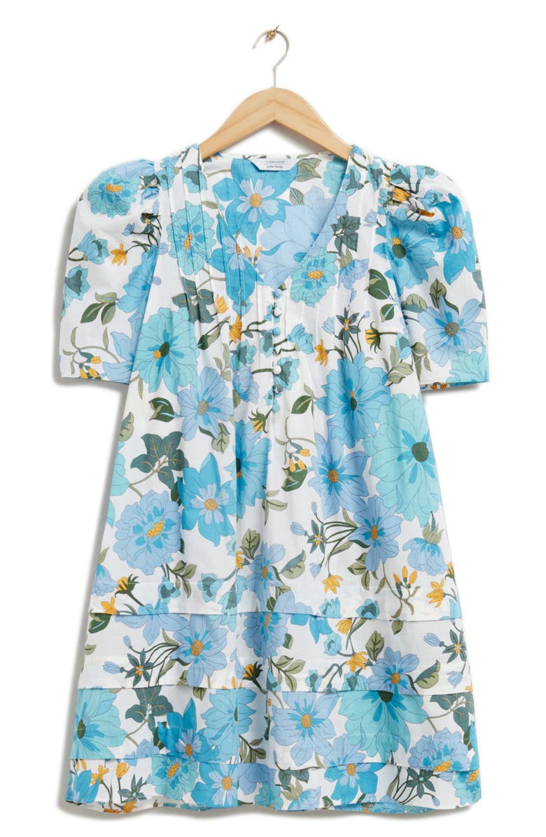 & Other Stories Print Pintuck Puff Sleeve Dress, Alternate, color, Blue