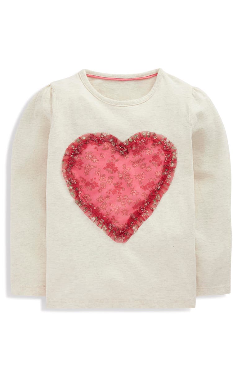 Mini Boden Kids' Heart Appliqué Long Sleeve Cotton Graphic T-Shirt, Main, color, Ruffle Heart