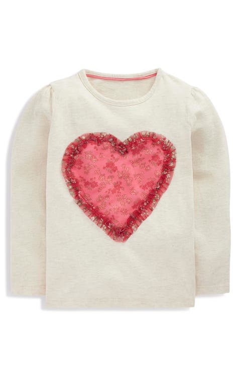 Kids' Heart Appliqué Long Sleeve Cotton Graphic T-Shirt (Toddler, Little Kid & Big Kid)