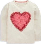 Mini Boden Kids' Heart Appliqué Long Sleeve Cotton Graphic T-Shirt