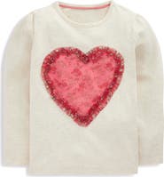 Mini Boden Kids' Heart Appliqué Long Sleeve Cotton Graphic T-Shirt