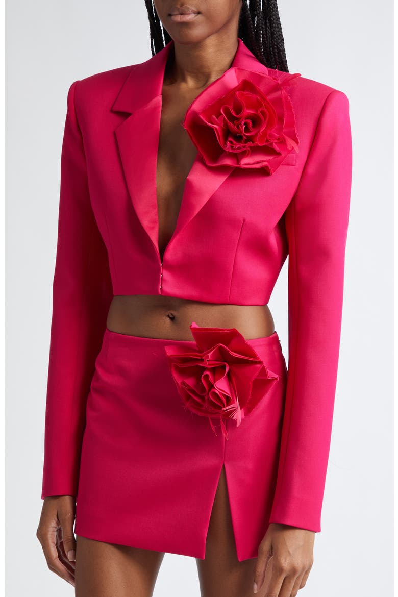 Floral Corsage Crop Wool Blazer, Alternate, color, RASPBERRY