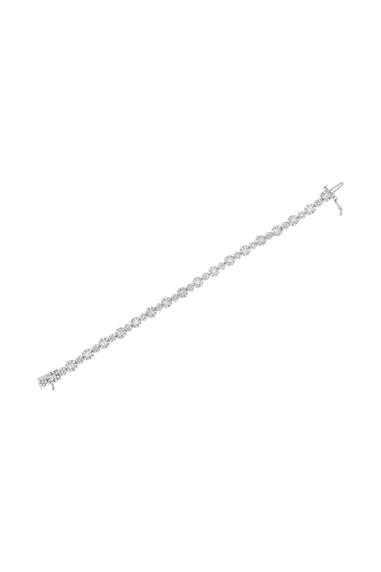 10K White Gold 4.0 cttw and Baguette Diamond Floral Cluster Link Bracelet, Alternate, color, White
