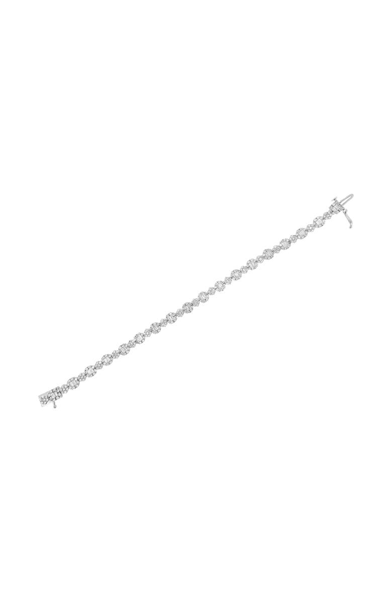 Haus of Brilliance 10K White Gold 4.0 cttw and Baguette Diamond Floral Cluster Link Bracelet, Alternate, color, White