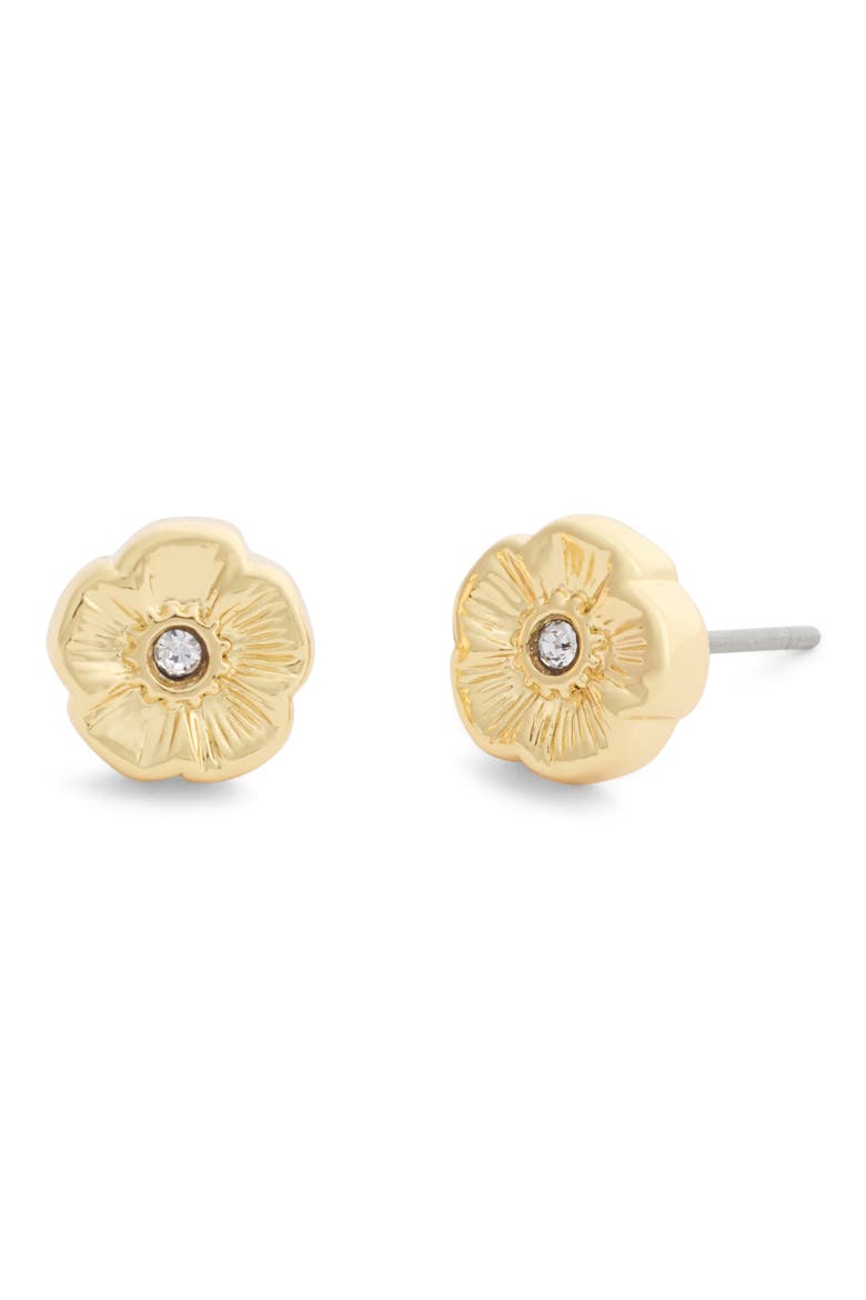 Tea Rose Flower Stud Earrings, Main, color, SHINY GOLD
