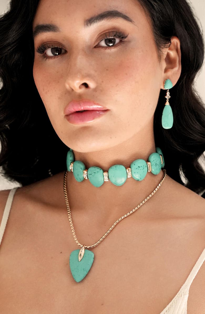 Ettika Reconstituted Turquoise Drop Earrings, Alternate, color, Turquoise