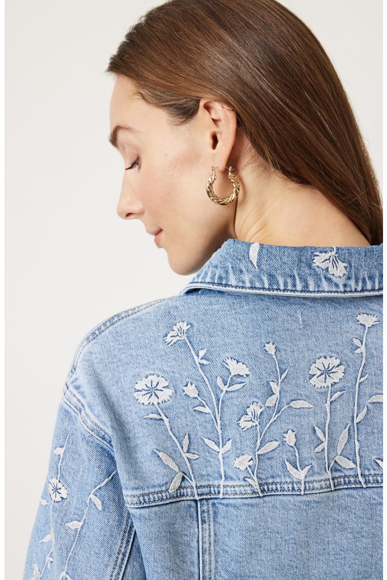 Harmony Floral Embroidered Crop Denim Jacket (Women) | Nordstrom