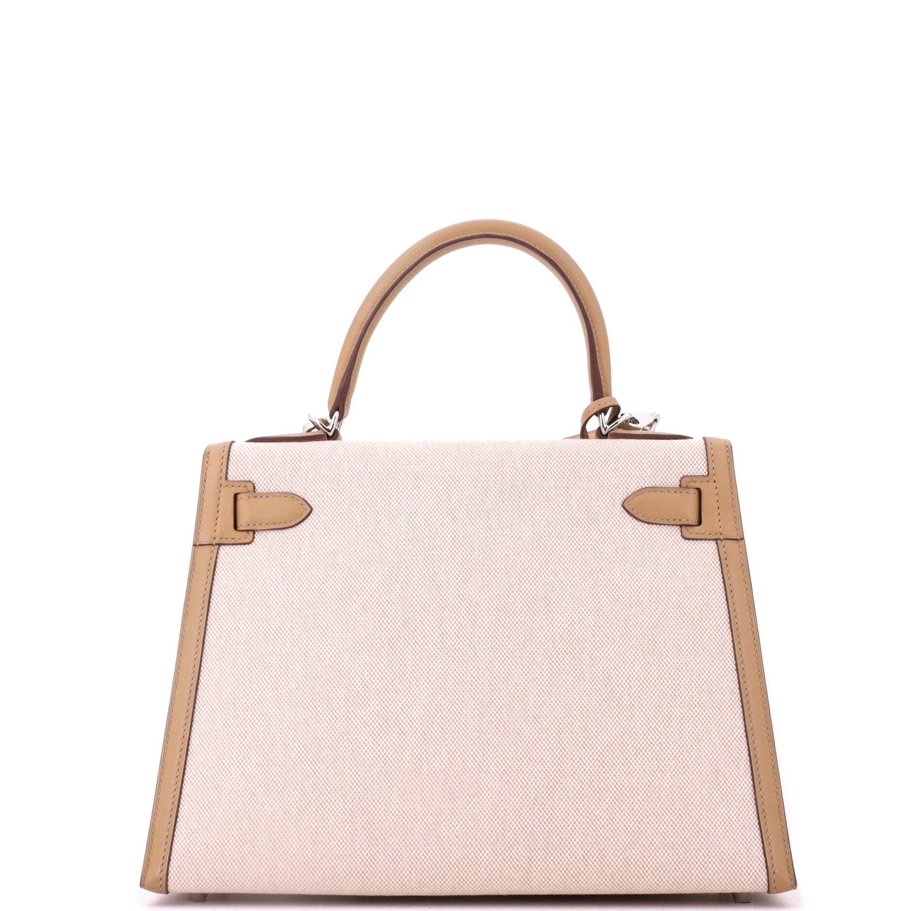 Kelly Handbag Toile and Brown Swift with Palladium Hardware 28, Alternate, color, Brown