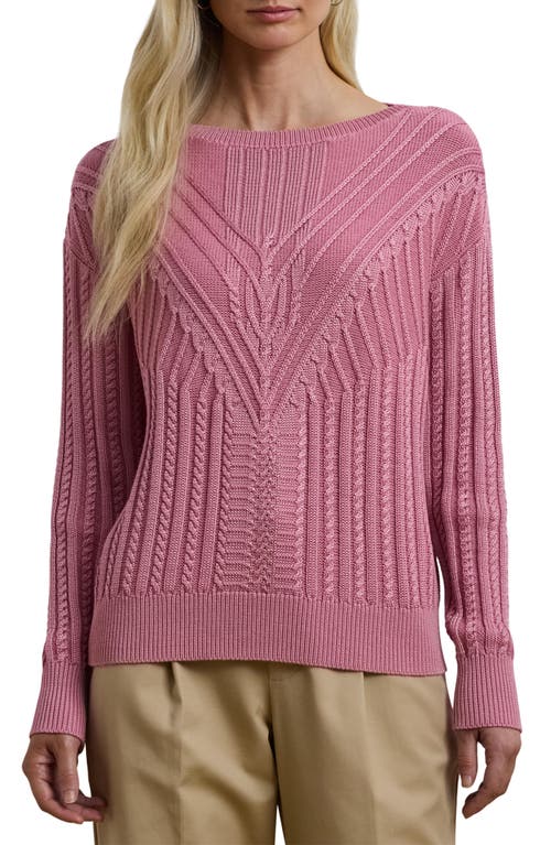 Ralph Lauren Petite Cable-knit Cotton-blend Boatneck Sweater In Rose Mauve