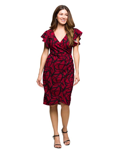 Print Flutter Sleeve Faux Wrap Dress