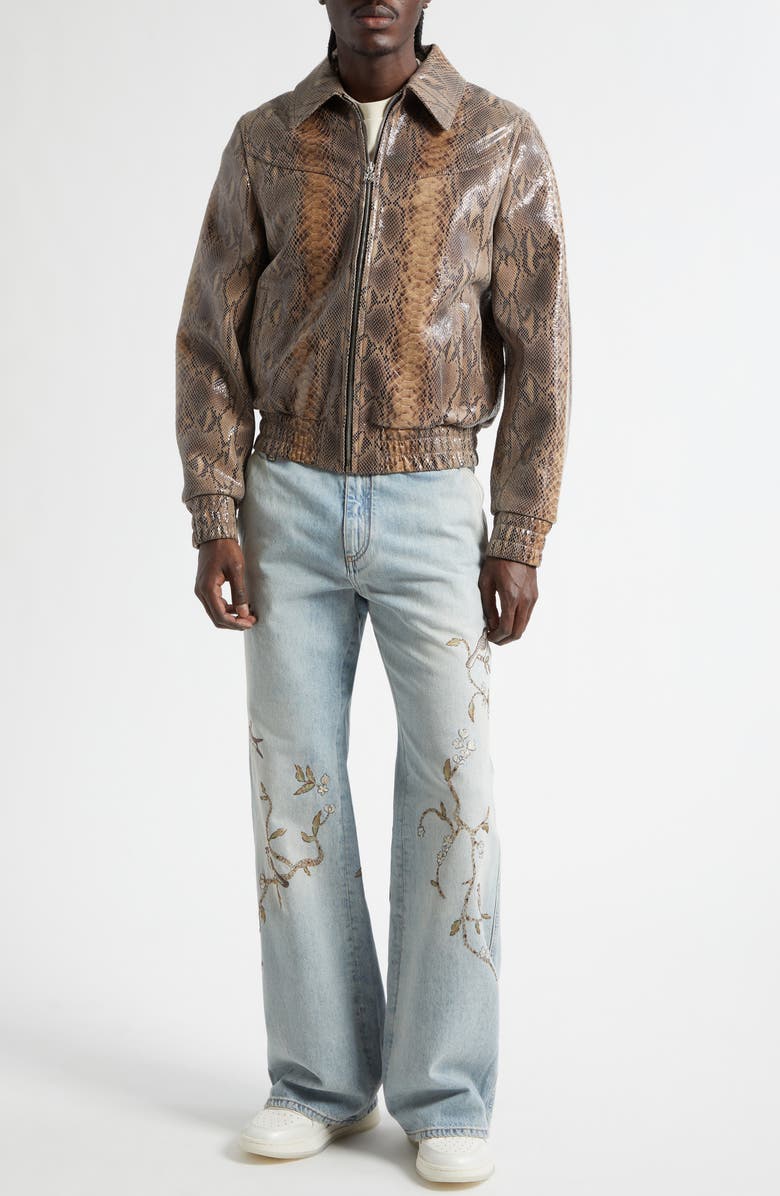 AMIRI Snake Embossed Leather Western Jacket, Alternate, color, Brown Multi