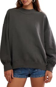 Free People Palm Springs Mock Neck Cotton Fleece Sweatshirt