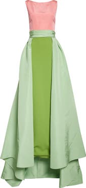 Carolina Herrera Colorblock Silk Column Gown with Removable Overskirt