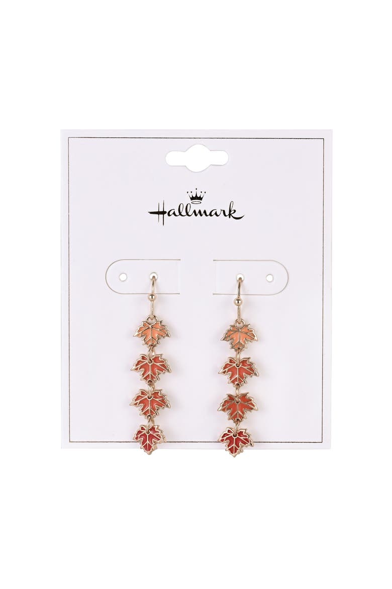 Enamel Linear Maple Leaf Earrings, Alternate, color, Orange