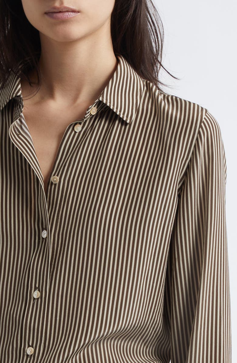 Nili Lotan Gaia Slim Fit Silk Shirt, Alternate, color, Chocolate Stripes