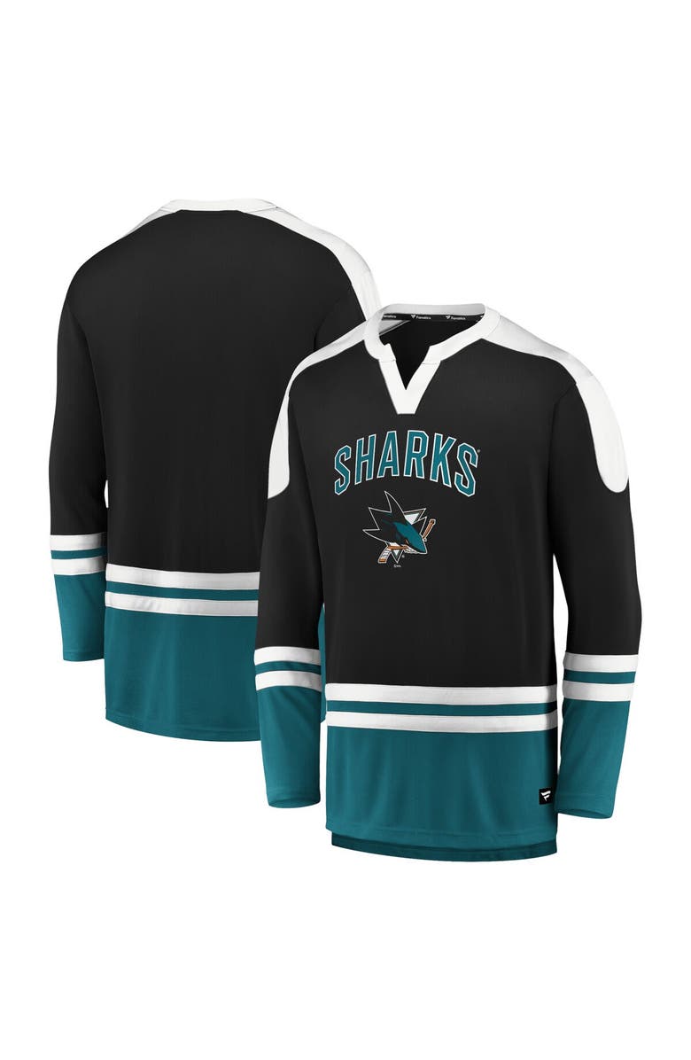 FANATICS Men's Fanatics Branded Black/Teal San Jose Sharks Iconic Slapshot Long Sleeve T-Shirt, Main, color,