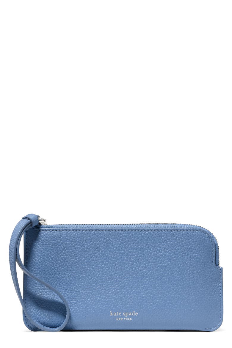 small zippy pebble leather wristlet, Main, color, BLUE.
