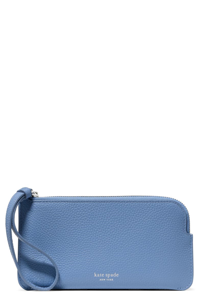 Kate Spade New York small zippy pebble leather wristlet, Main, color, Blue.