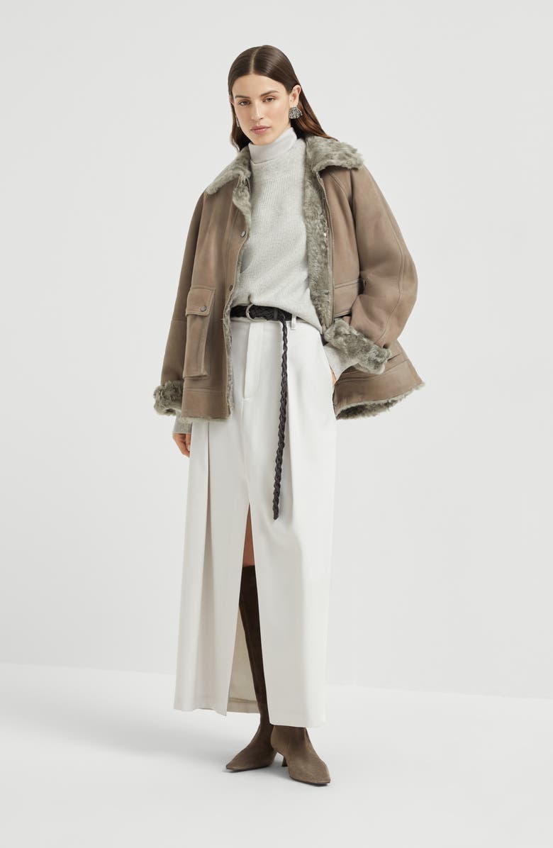 Brunello Cucinelli Fuzzy shearling outerwear jacket, Alternate, color, Light Brown