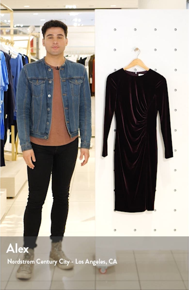 Long Sleeve Ruched Velvet Dress, sales video thumbnail
