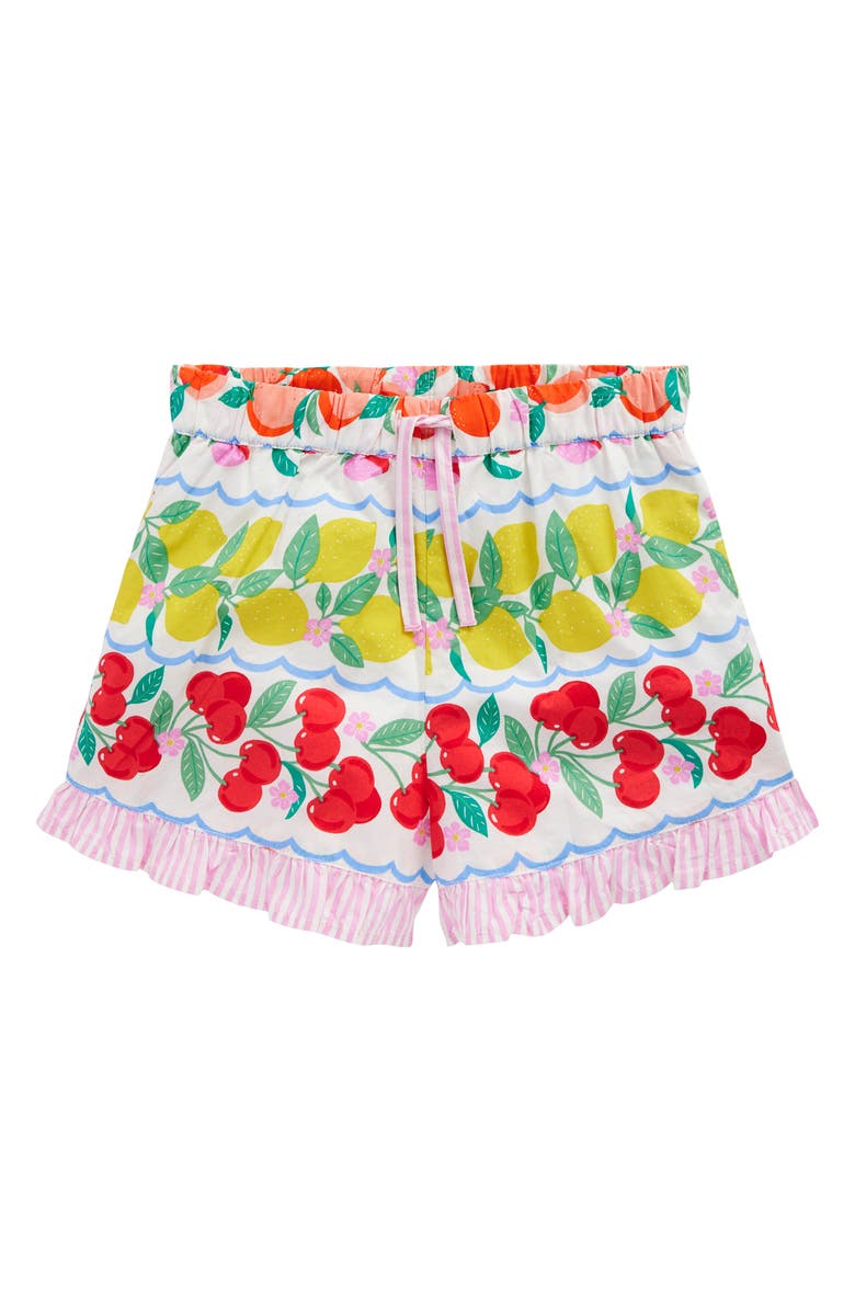 Mini Boden Kids' Juniper Fruit Print Ruffle Cotton Hem Shorts, Main, color, 