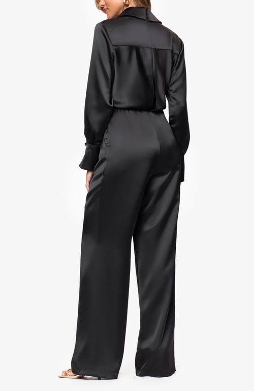 Xscape Evenings Long Sleeve Wide Leg Satin Jumpsuit In Black