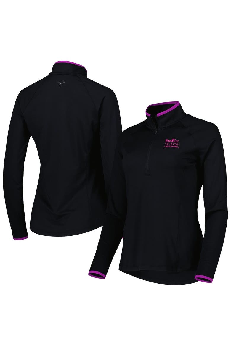 Women's Under Armour Black FedEx St. Jude Championship T2 Green Raglan Quarter-Zip Top, Alternate, color, Black