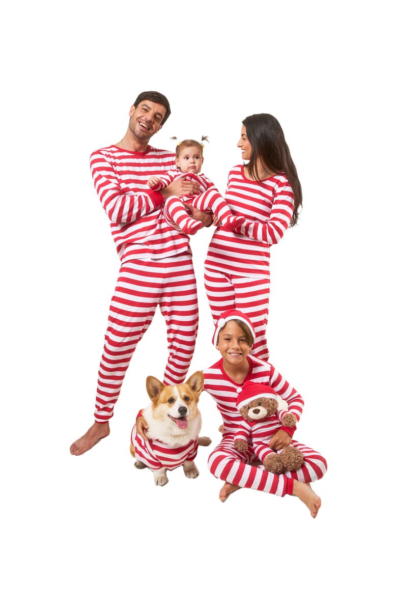 Leveret Kids Footed Striped Cotton Matching Family Holiday Pajamas, Alternate, color, Red & White