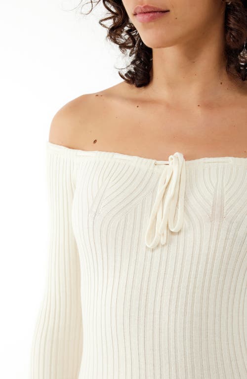 Shop Bdg Urban Outfitters Off The Shoulder Long Sleeve Rib Sweater Dress In Cream