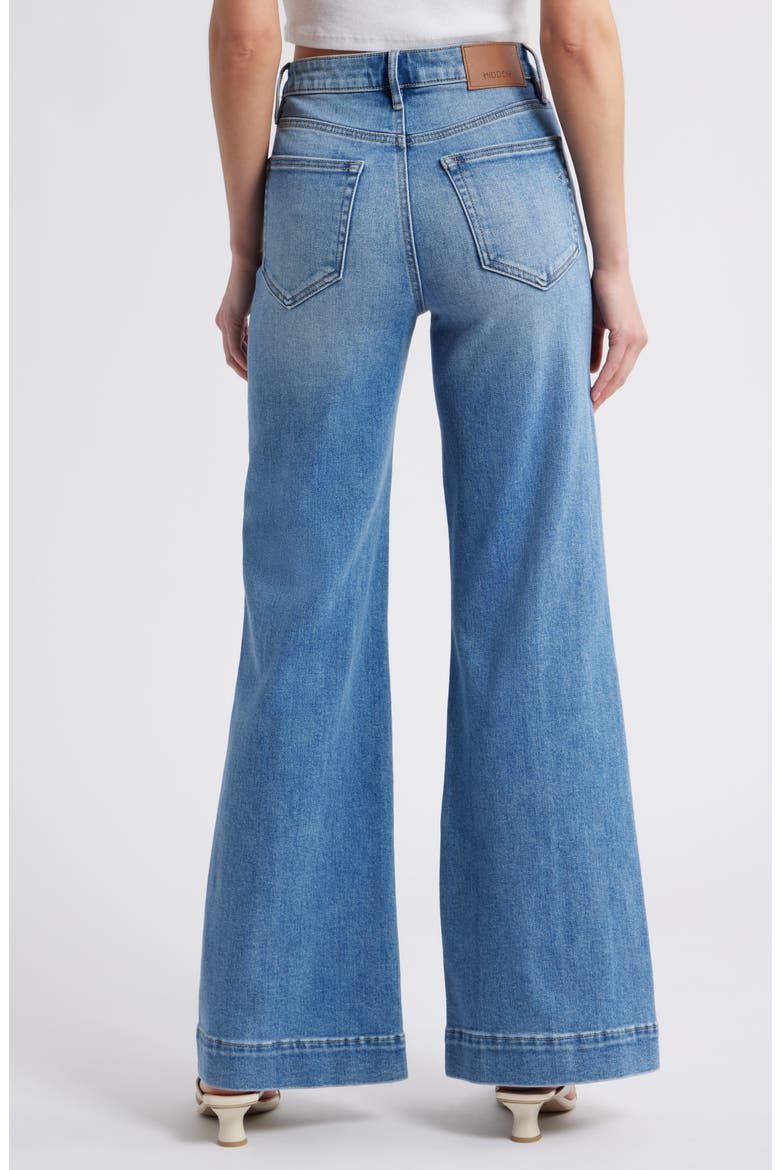 Pintuck High Waist Flare Jeans, Alternate, color, MED.WASH