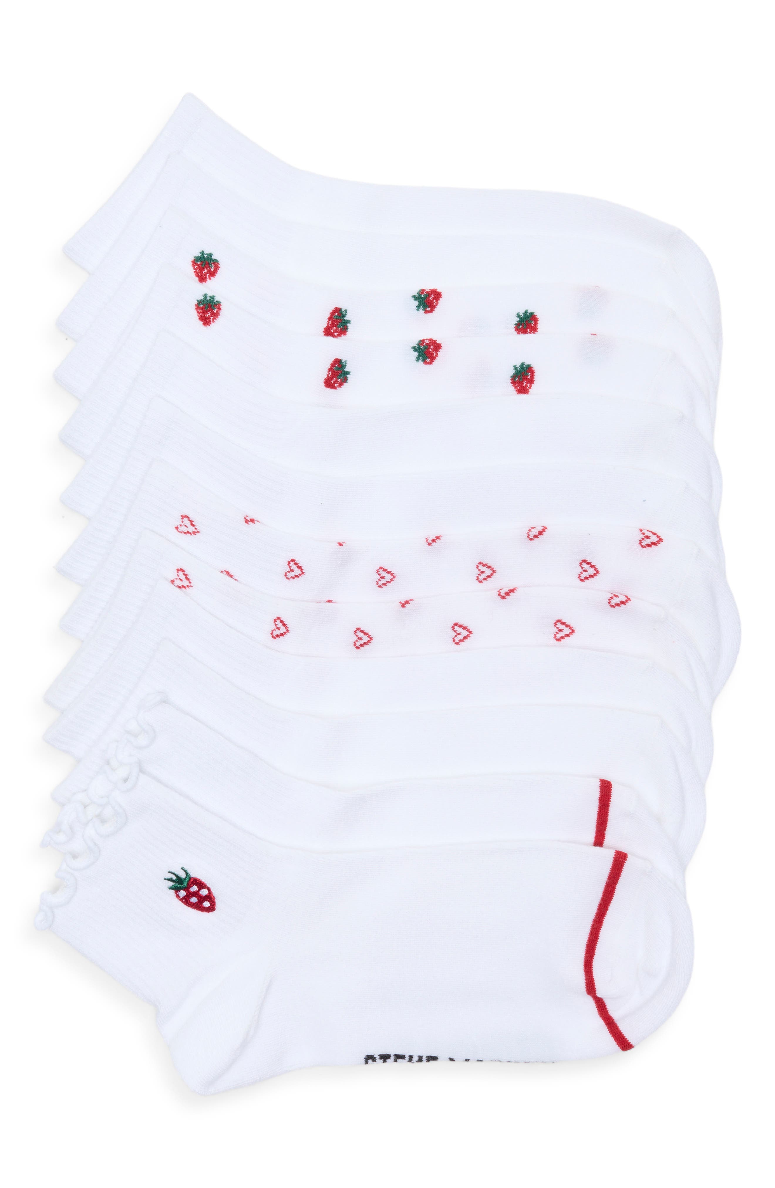 Steve Madden 6-Pack Strawberry Embroidered Quarter Length Socks