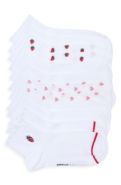6-Pack Strawberry Embroidered Quarter Length Socks
