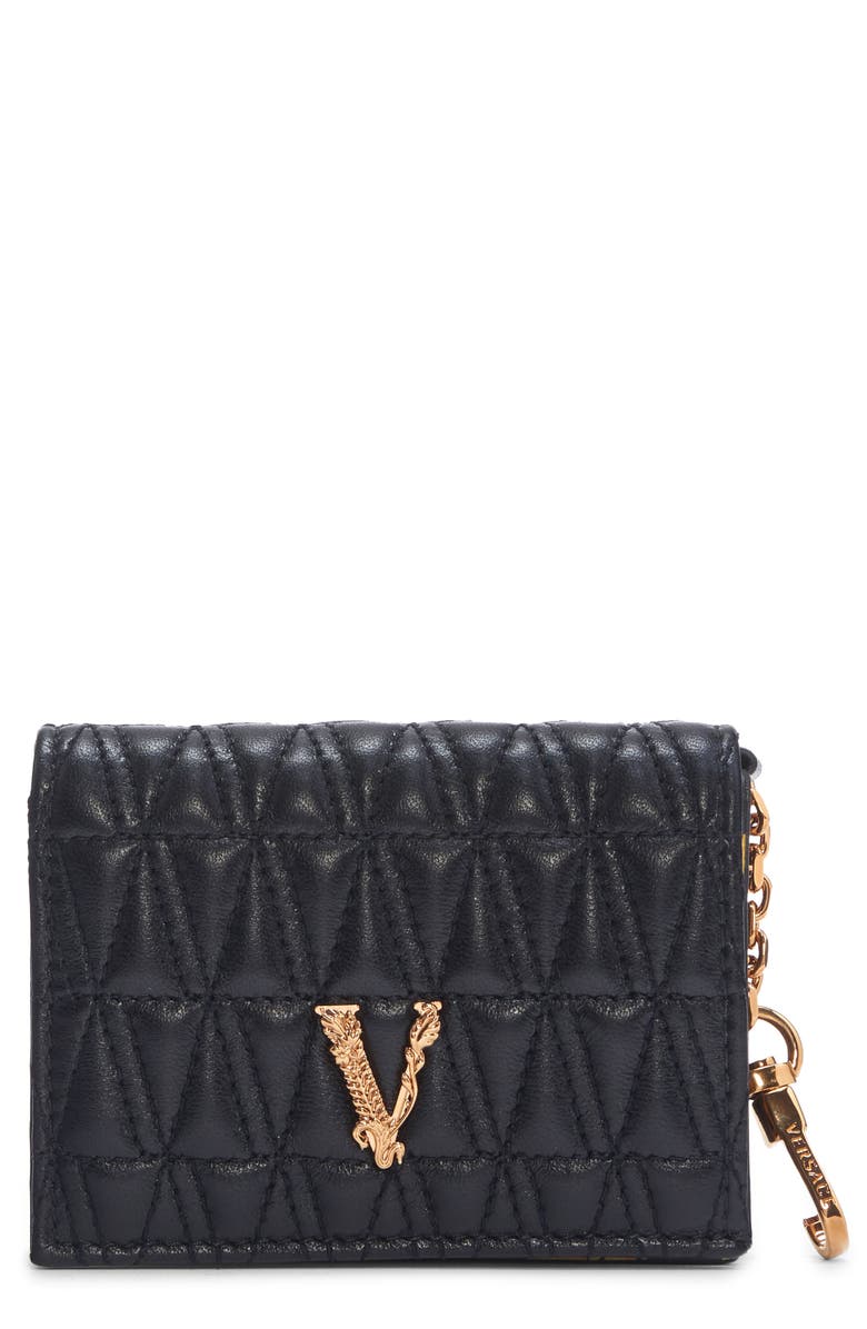 Versace Virtus Leather Wallet on a Chain, Main, color,