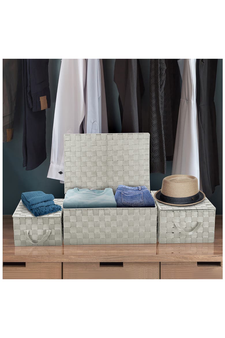 Beige Woven Storage Basket - Set of 3, Alternate, color, BEIGE