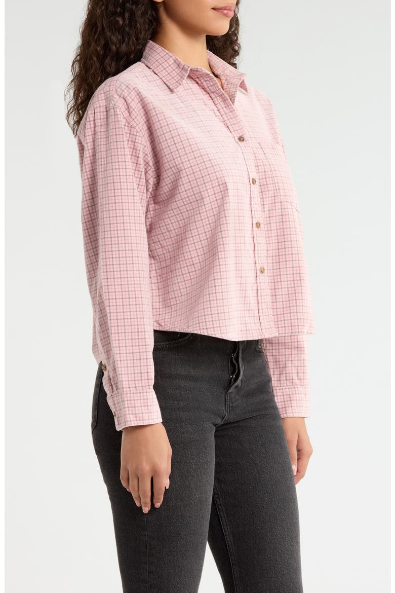 Tattersall Cotton Corduroy Crop Button-Up Shirt, Alternate, color, MAUVE TATTERSALL
