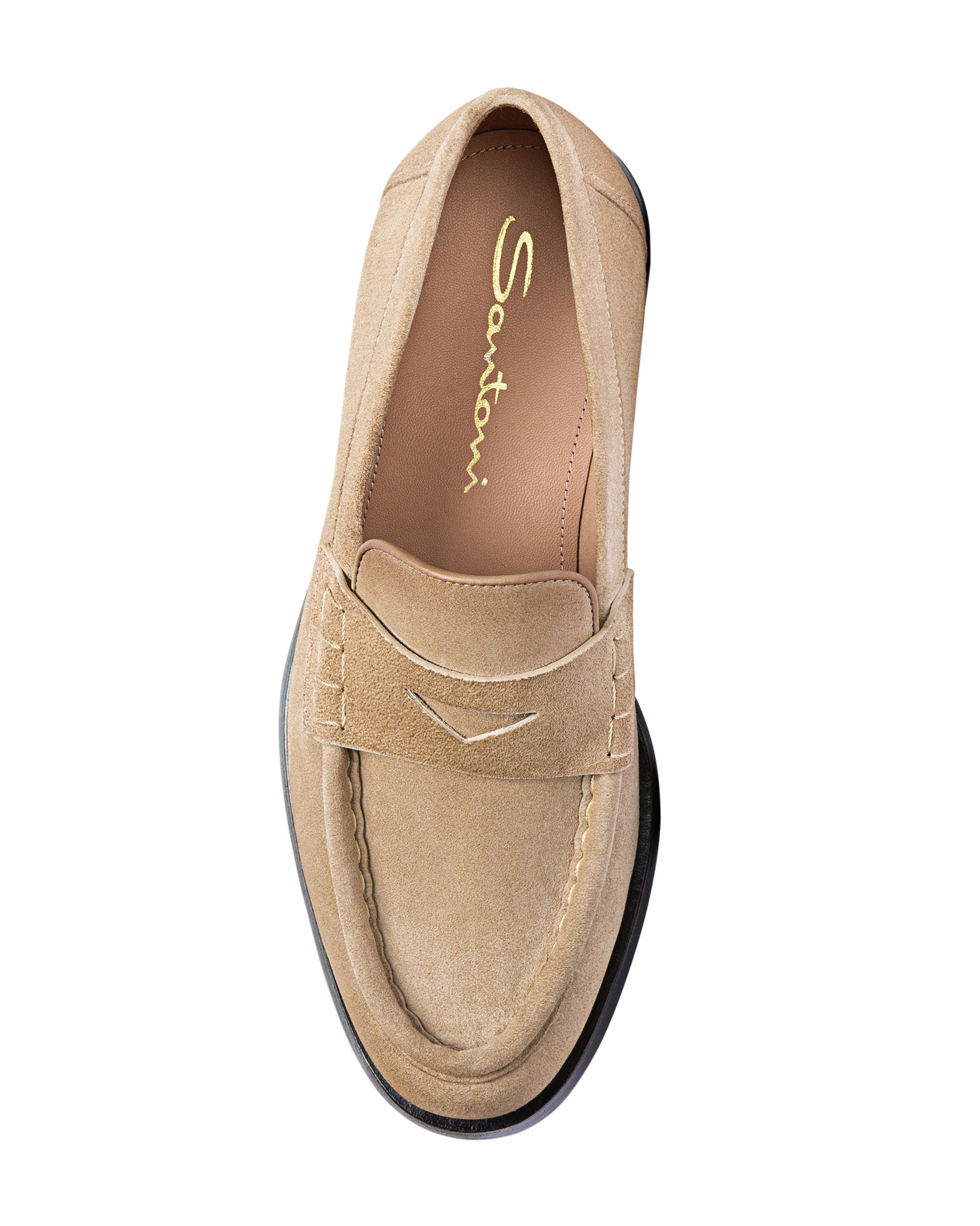 Santoni Women's Suede Penny Loafer, Alternate, color, Natural