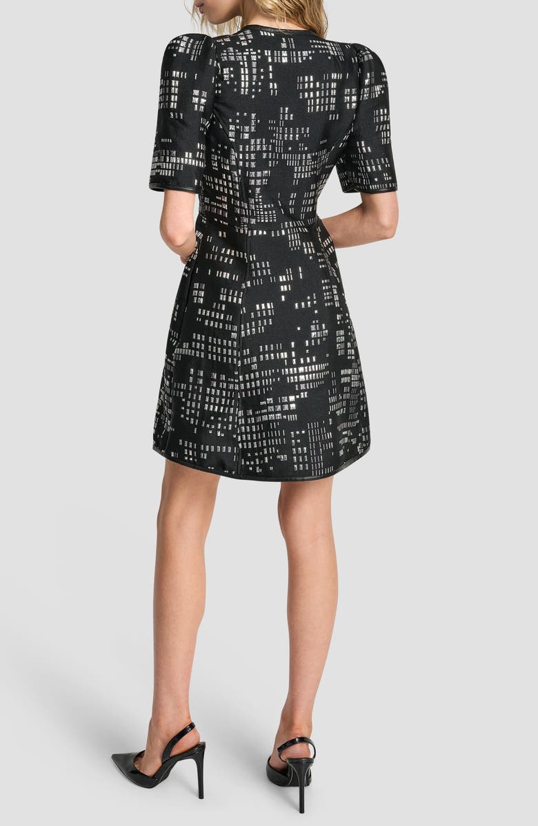 DKNY Front Zip Abstract Jacquard Minidress, Alternate, color, Black/ Silver