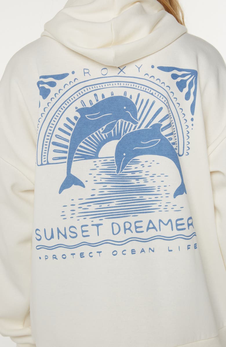 Roxy Evening Lineup Fleece Full Zip Graphic Hoodie, Alternate, color, Egret Sunset Dreams