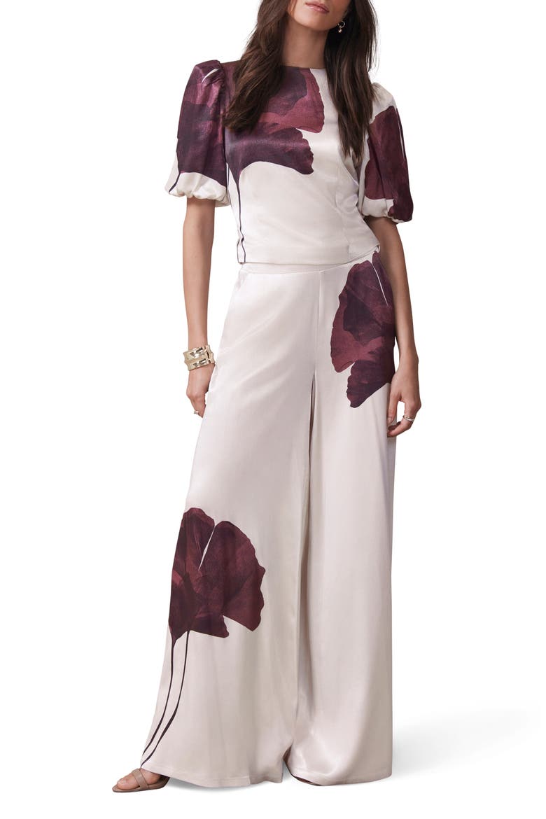 Floral Print Satin Trouser, Alternate, color, Burgundy