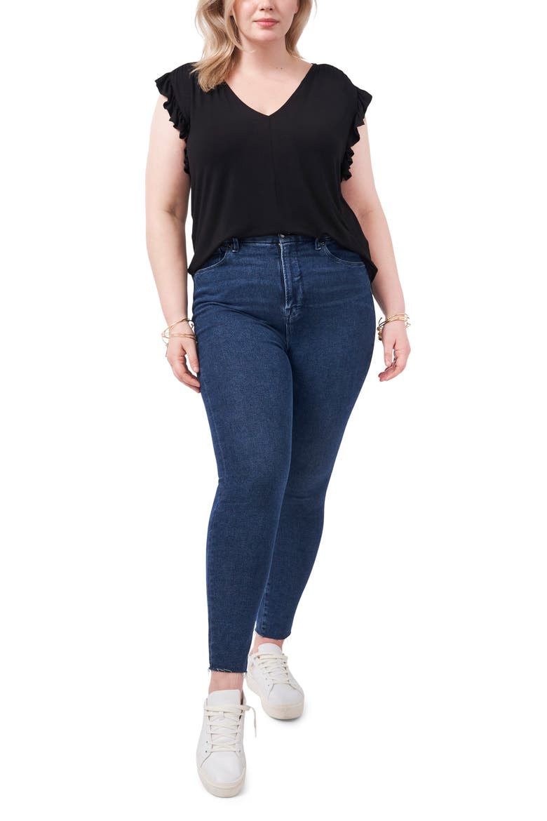 V-Neck Ruffle Knit Top, Alternate, color, RICH BLACK