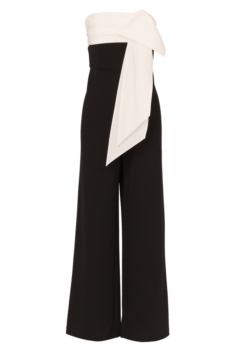 Strapless Taffeta & Crepe Jumpsuit, Alternate, color, BLACK/ WHITE