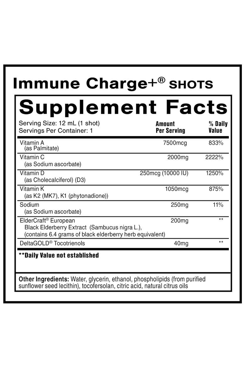 Immune Charge Supplement Portable Wellness Shots with Elderberry Vitamins C A D3 and K2, Alternate, color, None