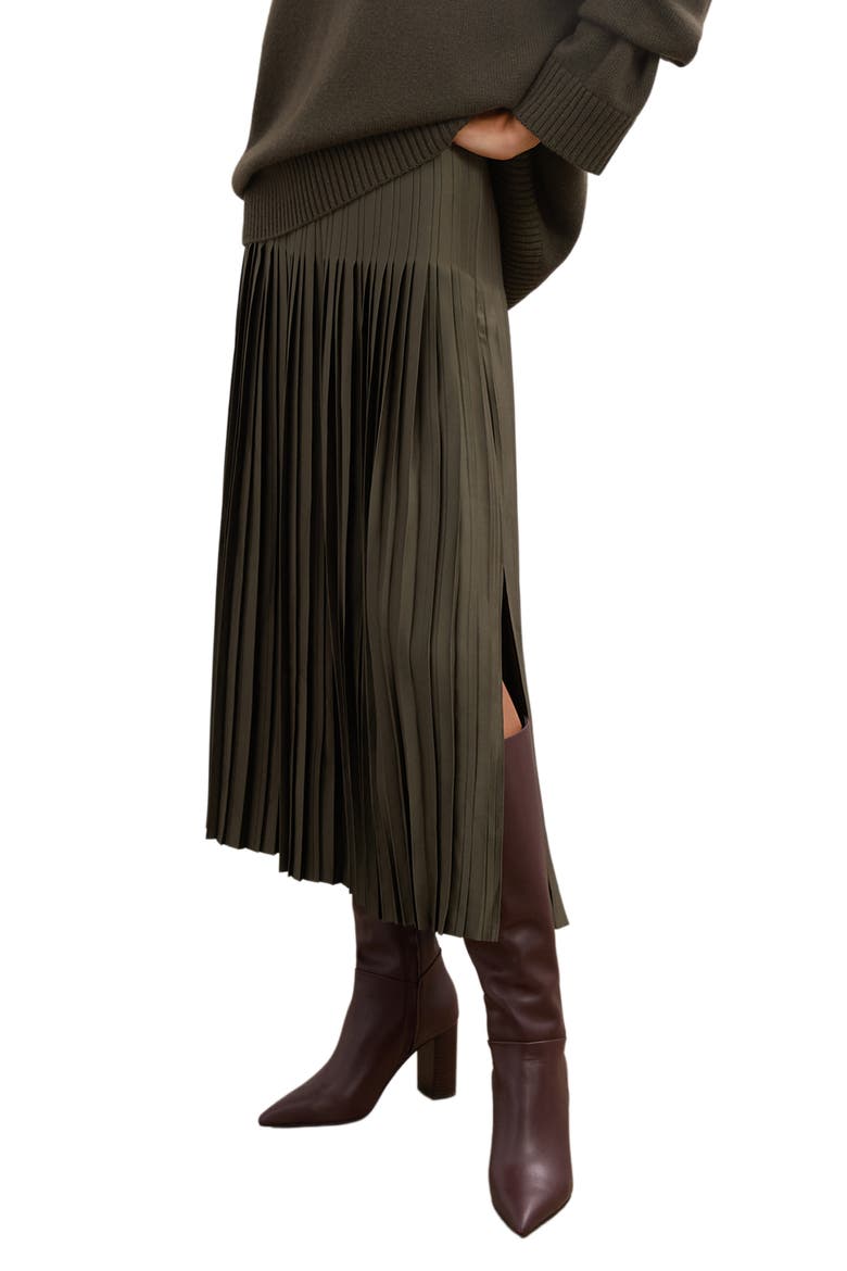 Savannah High Waist Pleated Skirt, Main, color, KHAKI GREEN