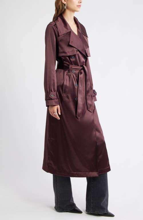Open Edit Belted Satin Trench Jacket In Burgundy