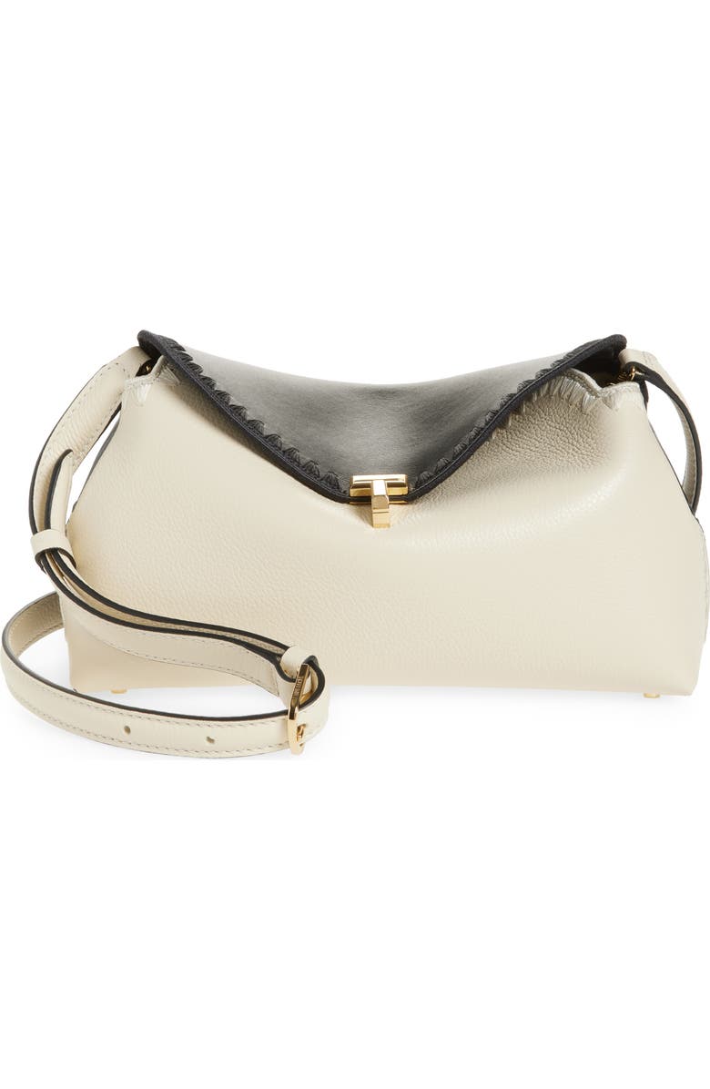 TOTEME T-Lock Embroidered Leather Clutch, Main, color, Black/ Milk