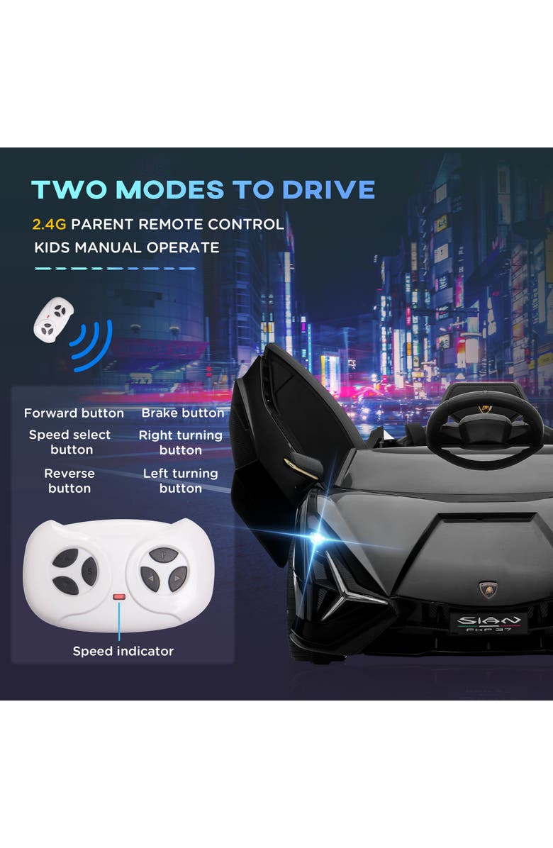 Aosom 12V Lamborghini SIAN Licensed Ride on Car with Remote Control, Horn, Music, Headlights, Alternate, color, Black